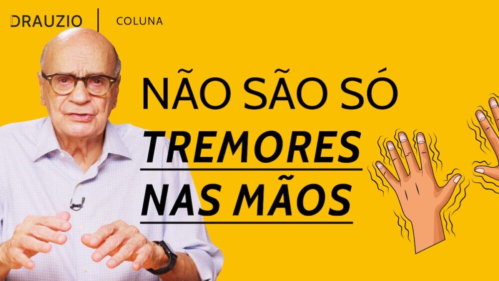 Thumbnail for Drauzio Coluna: elderly man speaks on a yellow background with bold Portuguese text and hand illustrations on the right.