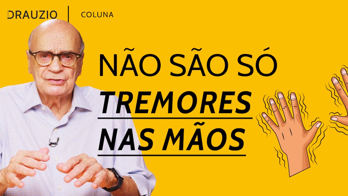 Thumbnail for Drauzio Coluna: elderly man speaks on a yellow background with bold Portuguese text and hand illustrations on the right.
